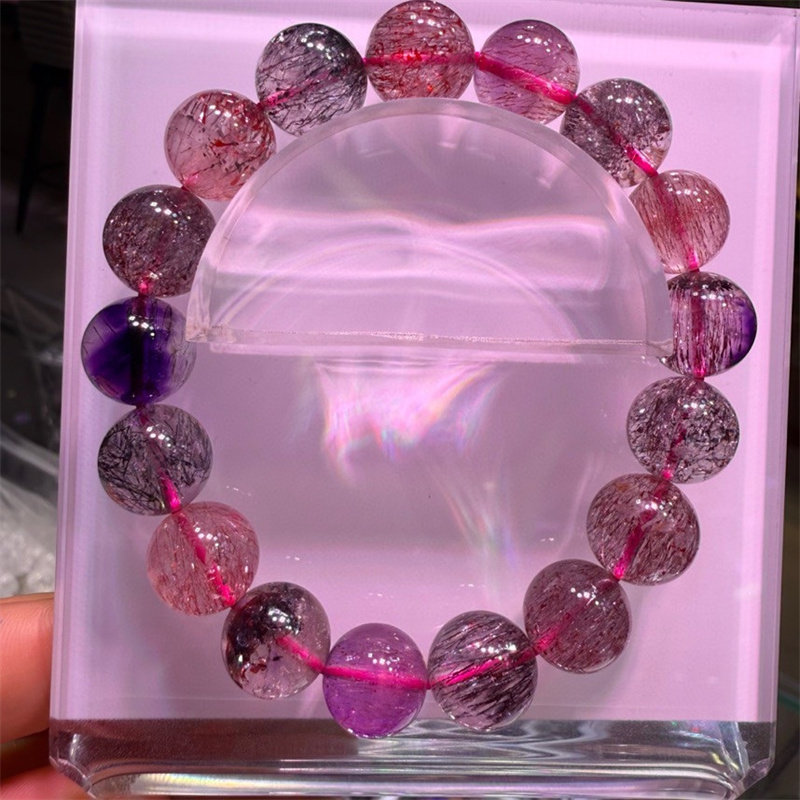 巴西天然超七紫发金草莓云母手串手链晶体通透黑加仑12.2mm饰品贺