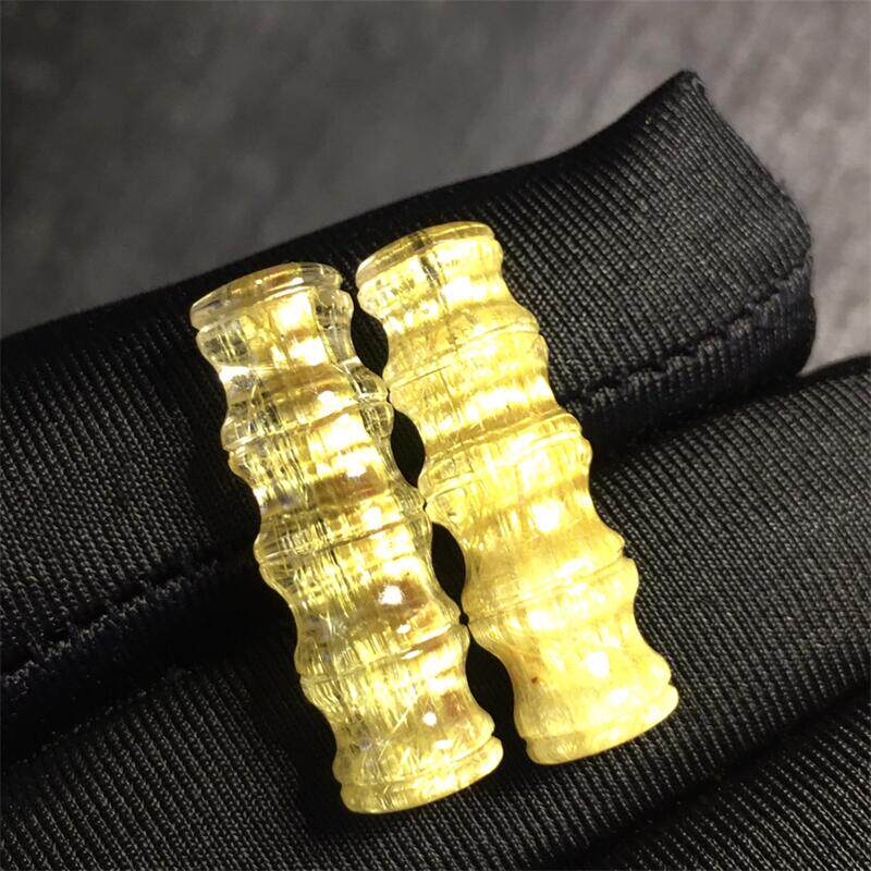 天然水晶金发晶巴西板钛晶猫眼竹子竹节耳钩耳坠5.6克原矿顺发邮