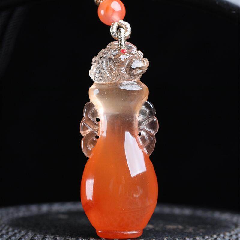 天然水晶巴西红兔毛红瓶子雕刻金蟾项链吊坠22克发晶聚宝盆透体秀,饰品/流行首饰/时尚饰品新,颈饰,淘宝优惠券,粉丝福利购,淘宝优惠卷
