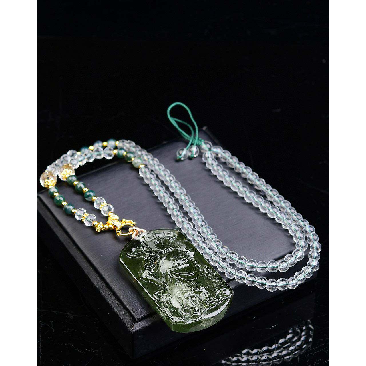 天然巴西绿幽灵立体关公吊坠 毛衣项链 关公是全能保护神 配证 ss