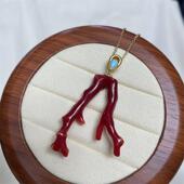 天然黑赤血阿卡珊瑚枝女款 项链吊坠原色有机宝石阿卡沙丁科西嘉速