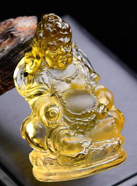 天然巴西黄水晶财神摆件 招财进宝 裸重95.4g 送底座配检测证书ss