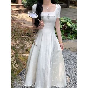 高级感立体提花收腰a摆气质显瘦连衣裙子 月光神女短袖 版 夏季 法式
