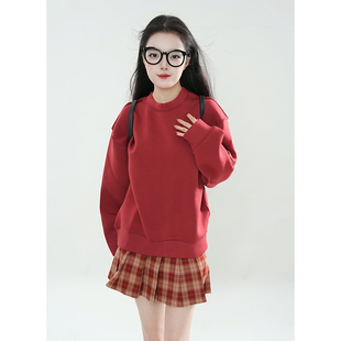 宽松卫衣两件套 a字半身裙女 热恋ing 红格纹百褶裙短裙学院风秋季