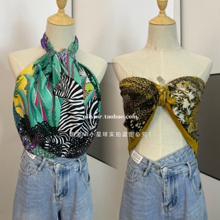 度假风辣妹抹胸上衣裹胸丝巾夏季90方巾腰带百搭海边防晒旅游头巾