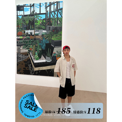 夏季学院条纹刺绣洋基队男衬衫