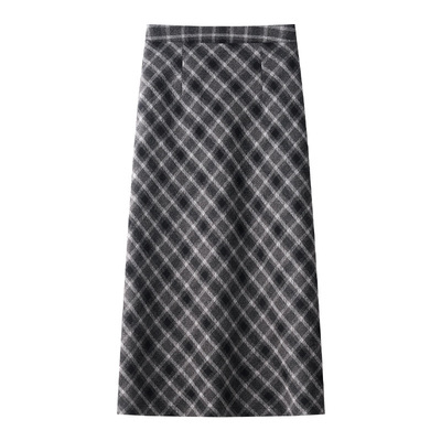 A字裙灰色格子毛呢半身半身裙