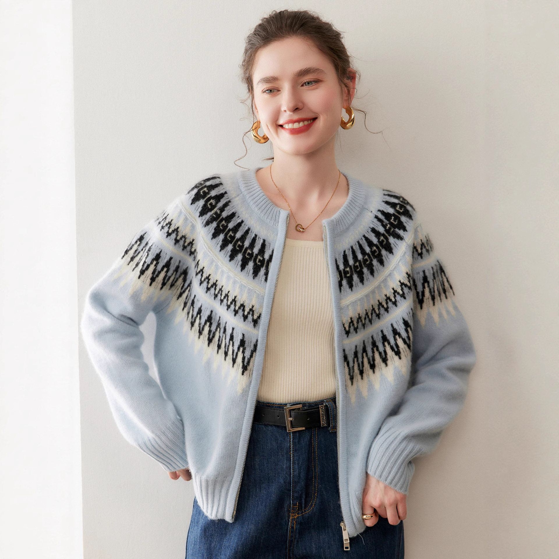 羊绒开衫新款复古提毛针织衫