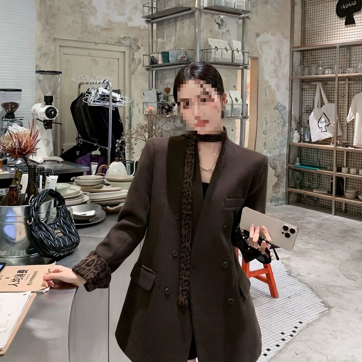 豹纹拼接小西服外套春秋气质洋气显瘦通勤法式级西装百搭女公主袖