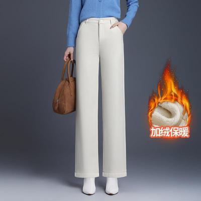 黑色直筒西装裤女2025年新款春秋冬季高腰加绒显瘦工作裤子阔腿裤