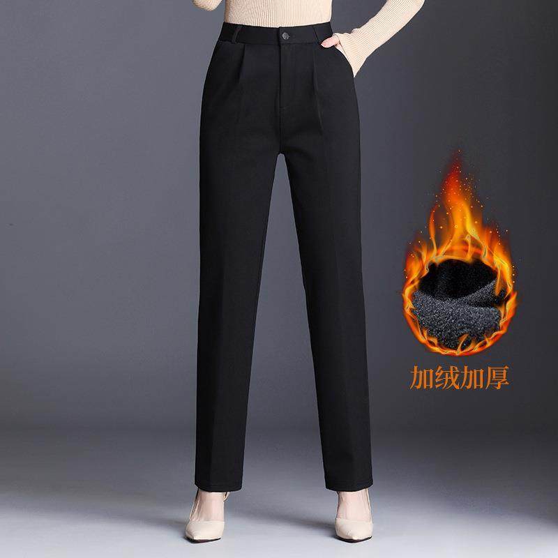女裤秋冬加绒休闲裤子西裤女大码直筒裤高腰工装裤胖MM200斤裤子