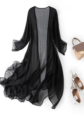 原创薄款防晒衣外套长袖纯色真丝开衫女桑蚕丝 空调衫遮阳85041