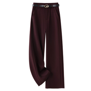 紫红色休闲阔腿女款 显瘦百搭直筒长裤 秋季 裤 高腰宽松西装 新款