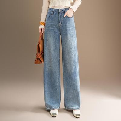 重工烫钻牛仔裤女设计感宽松显瘦2026牛仔阔腿裤女春季质感直筒裤