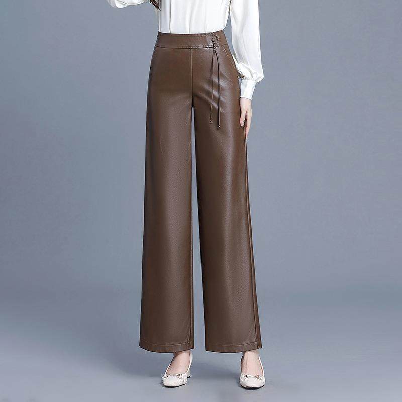 中式国风阔腿皮裤女2025秋冬新款高腰宽松显瘦直筒裤坠感休闲裤子,女装/女士精品,休闲裤,淘宝优惠券,粉丝福利购,淘宝优惠卷
