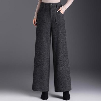 羊毛呢女士阔腿裤冬季新款爆款时尚气质加厚裤子超火直筒休闲女裤