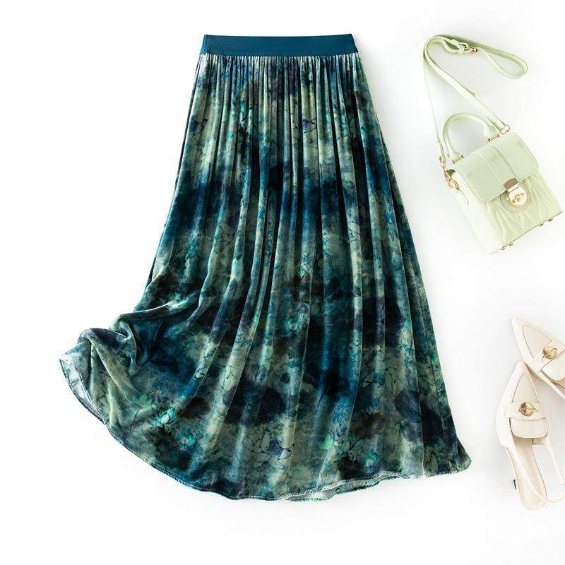 大码女装半身长裙时尚印花OL气质真丝裙夏季新款85125