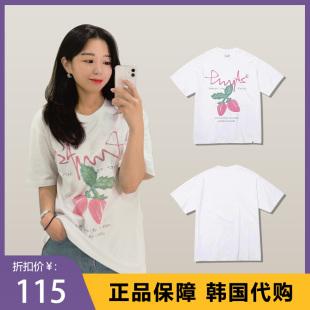 男女情侣 新款 韩国潮牌phyps短袖 草莓卡通白色T恤纯棉宽松圆领夏季
