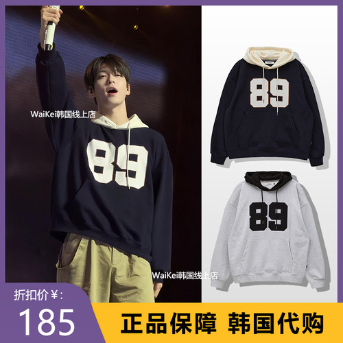 韩国潮牌waikei卫衣崔秀彬同款字母89连帽纯棉宽松男女24新款爆款