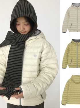 韩国正品aeae连帽排骨轻羽绒服女25冬新款纯色长袖薄款鸭绒服外套