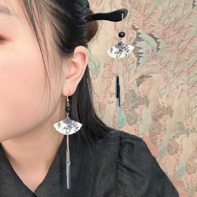 扇形盘发流苏步摇贝壳旗袍国潮风