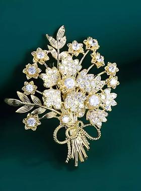 时尚大气发财树胸针高档女百搭奢华装饰别针固定衣服胸花西装配饰