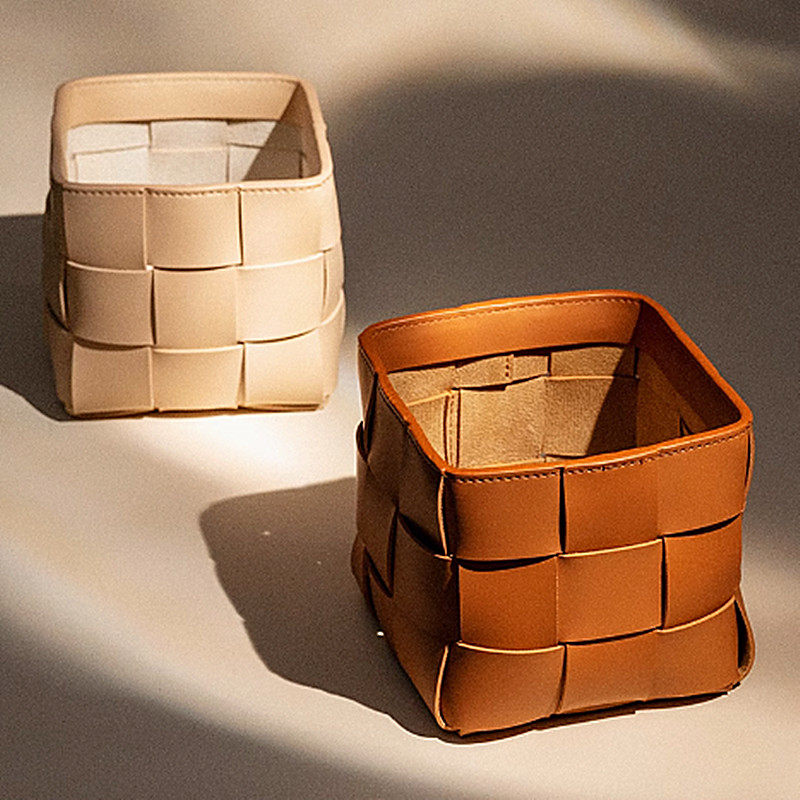 皮革纯色收纳筒轻奢编织收纳框方形茶几遥控器收纳筒化妆刷收纳盒,收纳整理,收纳筐,淘宝优惠券,粉丝福利购,淘宝优惠卷