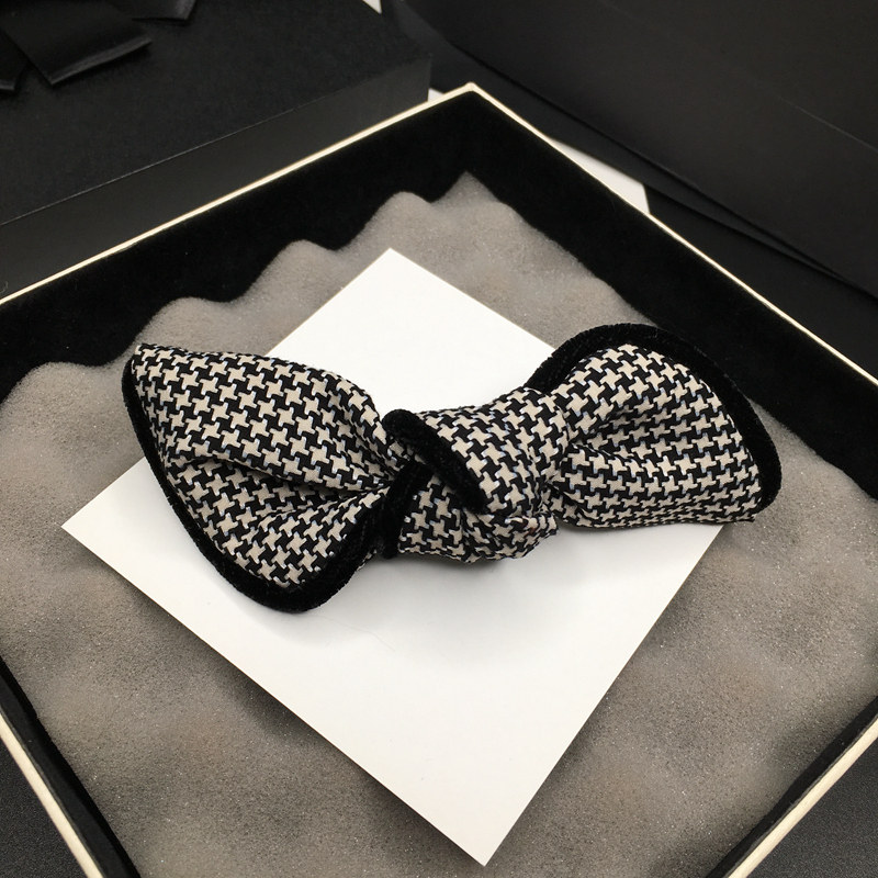 发夹黑白千鸟格布艺简约优雅气质