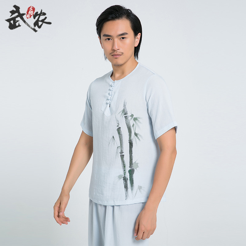 2022夏季新款 武农短袖女士手绘亚麻复古民族风汉服男款太极服