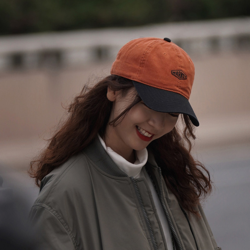 小众美式宽松棉日系帽子女潮休闲鸭舌帽ins拼色棒球帽男新显脸小