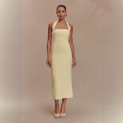 提供官网下单凭证 meshki连衣裙 露背 浅柠檬色 中长 代购