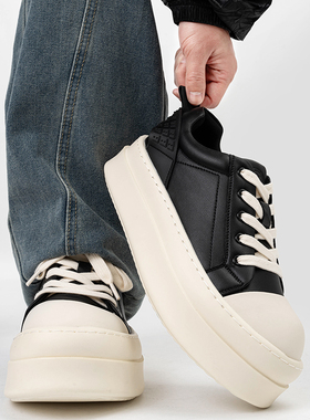 美式厚底RO板鞋男女潮牌小众黑白高级感增高大头面包鞋情侣松糕鞋