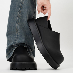 黑武士厚底乐福鞋男女哑光套脚通勤懒人德比鞋复古全包大头勃肯鞋