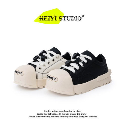 黑白丑萌米奇大头鞋男女美式小众设计增高板鞋情侣鸳鸯厚底面包鞋