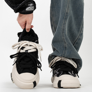 带厚底休闲板鞋 潮牌小众设计双鞋 男女情侣款 7CM隐形内增高帆布鞋