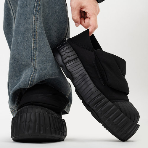 小众黑武士加绒板鞋男冬季保暖东北棉鞋厚底魔术贴大头面包雪地靴