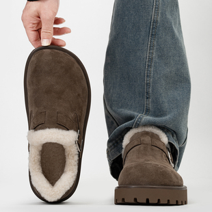 全包复古搭扣勃肯鞋男女冬季加绒保暖厚底毛毛棉鞋大头乐福雪地靴