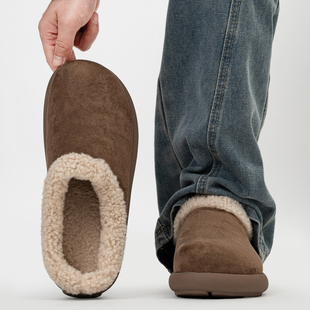 冬季加绒全包小土豆勃肯鞋男款复古一脚蹬毛毛棉鞋加厚保暖雪地靴