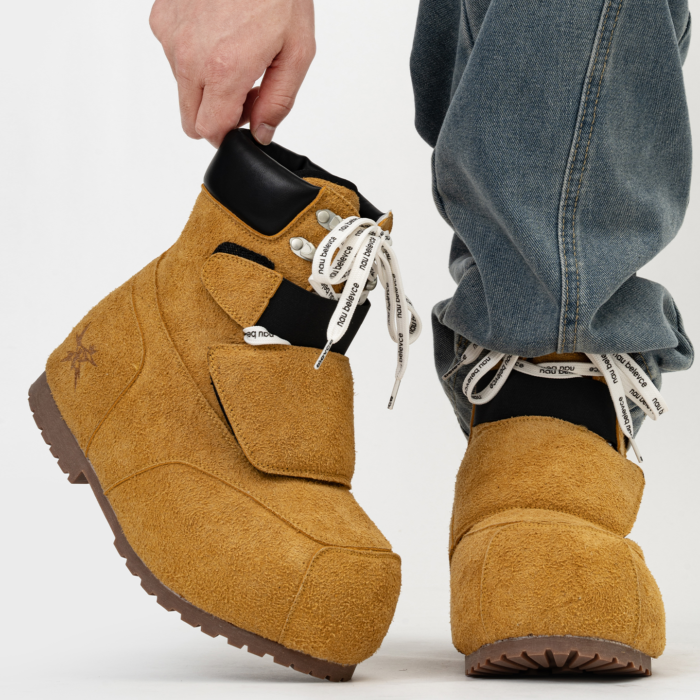 潮牌大头面包雪地靴男女冬季加绒保暖反绒皮厚底马丁靴户外滑雪靴