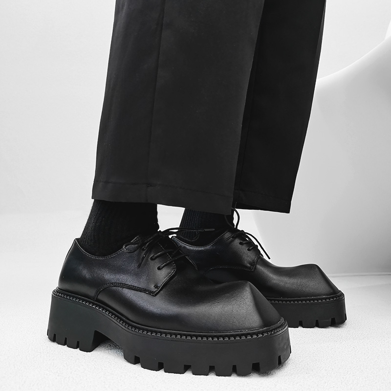 巴黎犀牛角方头小皮鞋正装德比鞋