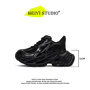 情侣运动休闲鞋 黑武士机甲鞋 男女小众隐形增高11cm网面厚底老爹鞋
