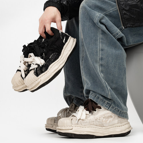 复古贝壳头溶解鞋男女7cm隐形增高板鞋小众双鞋带厚底大头面包鞋