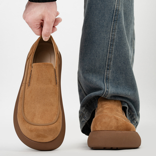 复古大头乐福鞋男士通勤休闲一脚蹬套脚懒人鞋全包厚底增高勃肯鞋