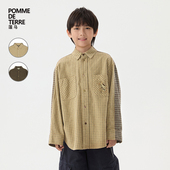 新款 蓬马大童衬衫 男女儿童pomme terre 全棉格纹拼接25秋装