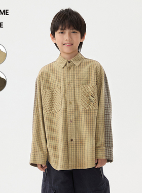 [新款]蓬马大童衬衫全棉格纹拼接25秋装男女儿童pomme de terre