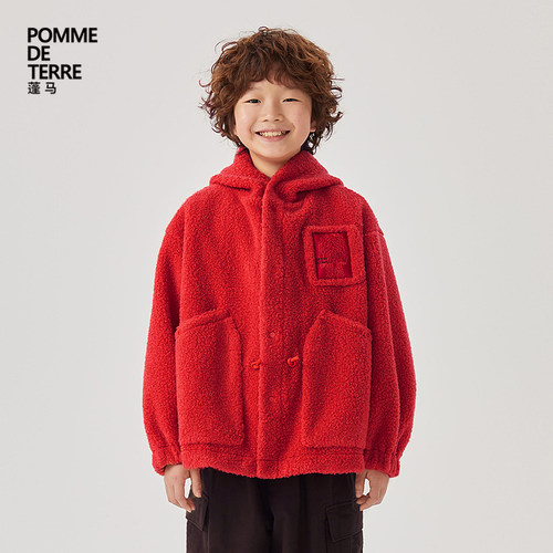 宽松连帽长袖仿皮草pomme蓬马