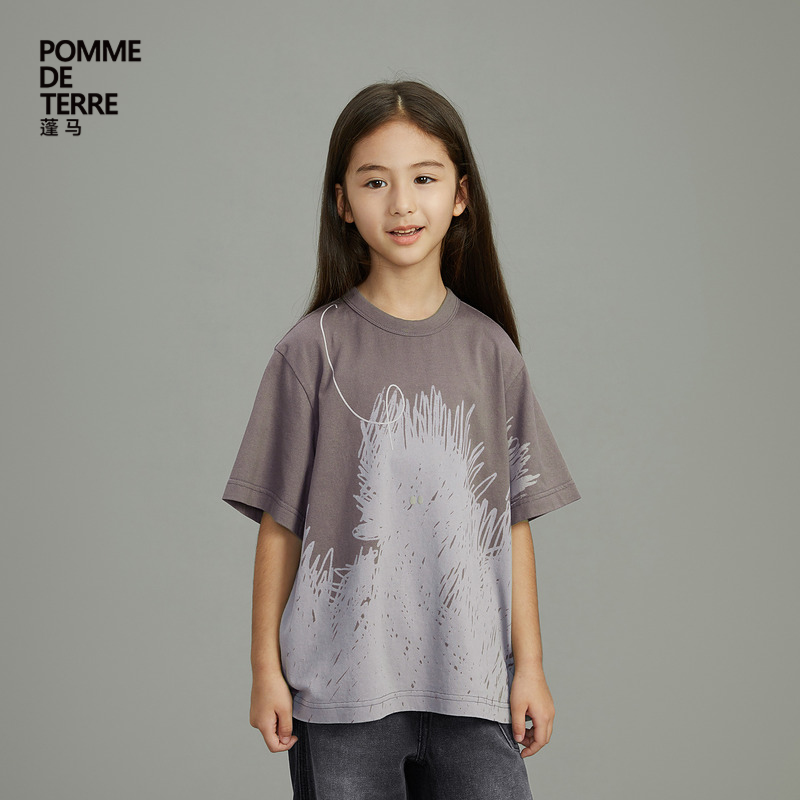 [毛怪]蓬马大童T恤短袖棉质线条印花春装男女儿童pomme de terre