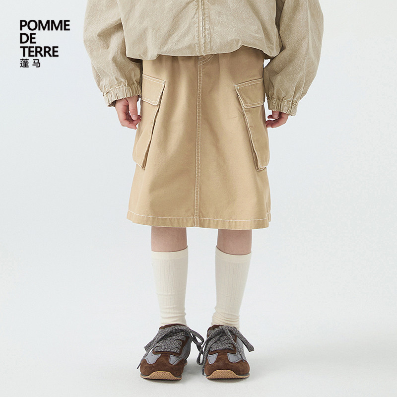 蓬马大童半身裙牛仔工装裙纯色棉帆布春夏装女儿童pomme de terre