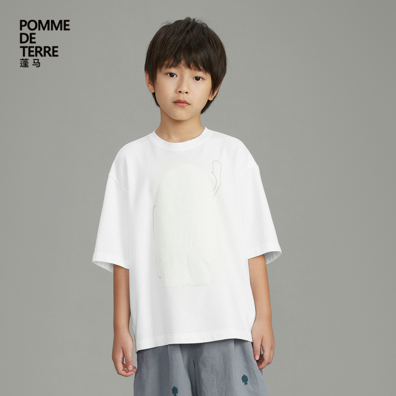 [毛怪]蓬马大童T恤短袖棉质立体印花春装男女儿童pomme de terre