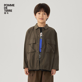长袖 工装 男女儿童pomme terre 风棉质微皱春秋装 蓬马大童衬衫